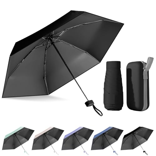 FESDMOH Regenschirm, Mini Umbrella, Taschenregenschirm, Mini Schirm mit box, Schirm UV Schutz, Regenschirm Klein Leicht Stabil (Schwarz) von FESDMOH