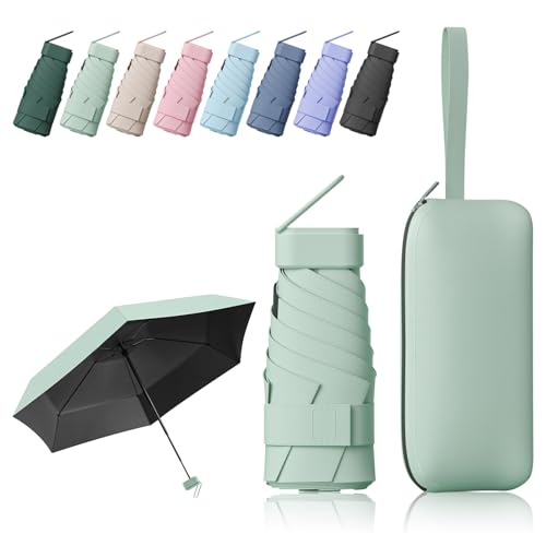 FESDMOH Regenschirm, Mini Umbrella, Taschenregenschirm, Schirm UV Schutz, Regenschirm Klein Leicht Stabil, Aufbewahrungstasche mit Reißverschluss (Grün) von FESDMOH