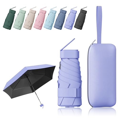 FESDMOH Regenschirm, Mini Umbrella, Taschenregenschirm, Schirm UV Schutz, Regenschirm Klein Leicht Stabil, Aufbewahrungstasche mit Reißverschluss (Lila) von FESDMOH