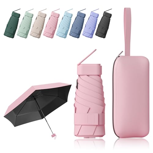 FESDMOH Regenschirm, Mini Umbrella, Taschenregenschirm, Schirm UV Schutz, Regenschirm Klein Leicht Stabil, Aufbewahrungstasche mit Reißverschluss (Rosa) von FESDMOH