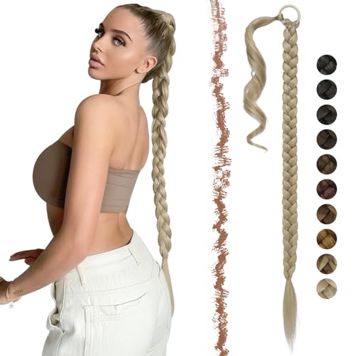FESHFEN Braid Extensions Pferdeschwanz Verlängerung mit Haargummi, 65 cm Lang Ponytail Geflochten Kunsthaar Haarverlängerung Haare zum Einflechten Pferdeschwanz Haarteil für Damen Aschblond FESHFEN Braid Extensions Pferdeschwanz Verlängerung mit Haargummi, 65 cm Lang Ponytail Geflochten Kunsthaar Haarverlängerung Haare zum Einflechten Pferdeschwanz Haarteil für Damen Aschblond von FESHFEN