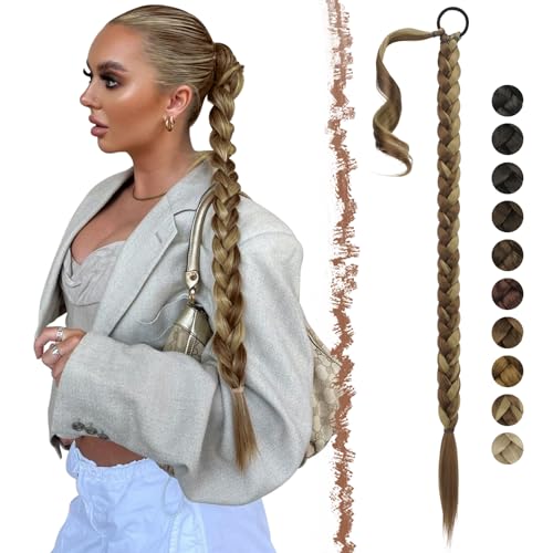 FESHFEN Braid Extensions Pferdeschwanz Verlängerung mit Haargummi, 85 cm Lang Ponytail Geflochten Zöpfe Kunsthaar Haarverlängerung Zopf Haarteil für Damen, Rotbraun Mix Aschblond FESHFEN Braid Extensions Pferdeschwanz Verlängerung mit Haargummi, 85 cm Lang Ponytail Geflochten Zöpfe Kunsthaar Haarverlängerung Zopf Haarteil für Damen, Rotbraun Mix Aschblond von FESHFEN