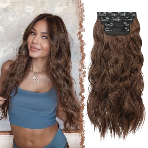 FESHFEN Clip in Extensions, 4PCS 50 cm Voller Kopf Haarverlängerungen mit Clips Synthetik Gewellte Haarextension Gemischt Braun Wavy Haar Extensions Clip in Haarteil für Frauen, 180g FESHFEN Clip in Extensions, 4PCS 50 cm Voller Kopf Haarverlängerungen mit Clips Synthetik Gewellte Haarextension Gemischt Braun Wavy Haar Extensions Clip in Haarteil für Frauen, 180g von FESHFEN
