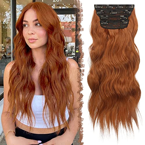 FESHFEN Clip in Extensions, 4PCS Haarverlängerungen mit Clips Synthetik Gewellte Haarextension Kupferrot Wavy Wellig Haar Extensions Clip in Haarteil für Frauen 50 cm FESHFEN Clip in Extensions, 4PCS Haarverlängerungen mit Clips Synthetik Gewellte Haarextension Kupferrot Wavy Wellig Haar Extensions Clip in Haarteil für Frauen 50 cm von FESHFEN