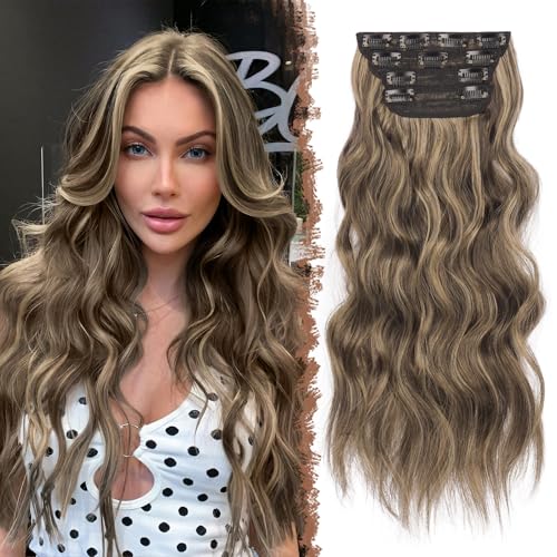 FESHFEN Clip in Extensions, 4PCS 50 cm Voller Kopf Haarverlängerungen mit Clips Synthetik Gewellte Haarextension Wavy Haar Extensions Clip in Haarteil für Frauen, Braun Gemischt Honigblond FESHFEN Clip in Extensions, 4PCS 50 cm Voller Kopf Haarverlängerungen mit Clips Synthetik Gewellte Haarextension Wavy Haar Extensions Clip in Haarteil für Frauen, Braun Gemischt Honigblond von FESHFEN