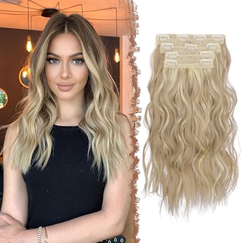FESHFEN Clip in Extensions, 4PCs Lang Wellig Haarverlängerungen mit Clips Synthetik Gewellt Dreckiges Blond Haarextension Wavy Haar Extensions Clip in Haarteil für Damen 40 cm FESHFEN Clip in Extensions, 4PCs Lang Wellig Haarverlängerungen mit Clips Synthetik Gewellt Dreckiges Blond Haarextension Wavy Haar Extensions Clip in Haarteil für Damen 40 cm von FESHFEN