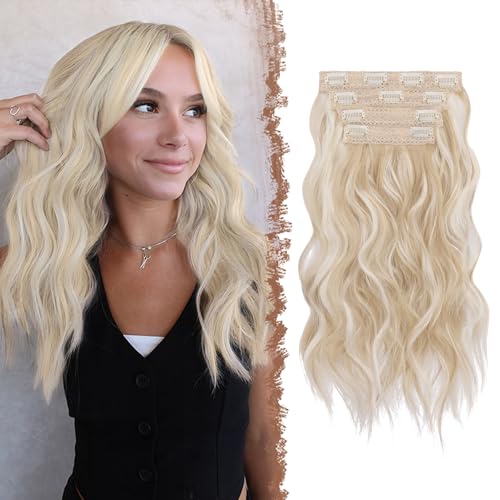 FESHFEN Clip in Extensions, 4PCs Lang Wellig Haarverlängerungen mit Clips Synthetik Gewellt Hellbeige Blond Mix Creme Blond Haarextension Wavy Haar Extensions Clip in Haarteil für Damen 40 cm FESHFEN Clip in Extensions, 4PCs Lang Wellig Haarverlängerungen mit Clips Synthetik Gewellt Hellbeige Blond Mix Creme Blond Haarextension Wavy Haar Extensions Clip in Haarteil für Damen 40 cm von FESHFEN