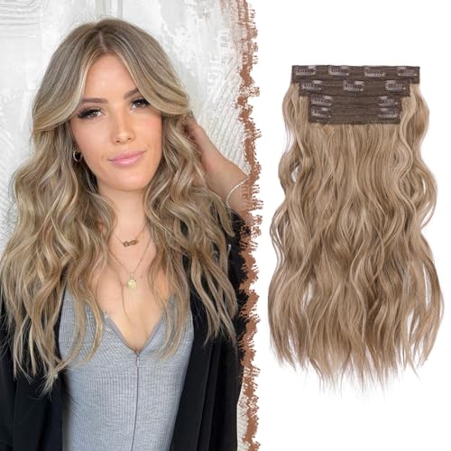 FESHFEN Clip in Extensions, 4PCs Lang Wellig Haarverlängerungen mit Clips Synthetik Gewellt Karamellbraun Gemischt Aschblond Haarextension Wavy Haar Extensions Clip in Haarteil für Damen 40 cm FESHFEN Clip in Extensions, 4PCs Lang Wellig Haarverlängerungen mit Clips Synthetik Gewellt Karamellbraun Gemischt Aschblond Haarextension Wavy Haar Extensions Clip in Haarteil für Damen 40 cm von FESHFEN