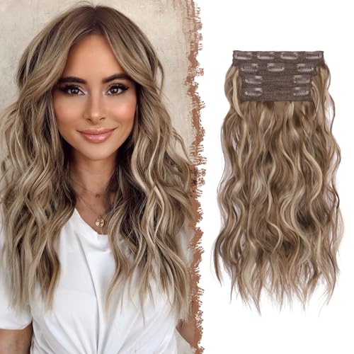 FESHFEN Clip in Extensions, 4PCs Lang Wellig Voller Kopf Haarverlängerungen mit Clips Synthetik Gewellt Brünett Gemischt Aschblond Haarextension Wavy Haar Extensions Clip in Haarteil für Damen 40 cm FESHFEN Clip in Extensions, 4PCs Lang Wellig Voller Kopf Haarverlängerungen mit Clips Synthetik Gewellt Brünett Gemischt Aschblond Haarextension Wavy Haar Extensions Clip in Haarteil für Damen 40 cm von FESHFEN