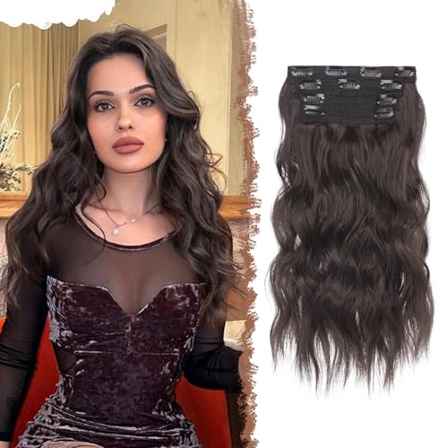 FESHFEN Clip in Extensions, 4PCs Lang Wellig Voller Kopf Haarverlängerungen mit Clips Synthetik Gewellt Dunkelbraun Haarextension Wavy Haar Extensions Clip in Haarteil für Damen 40 cm FESHFEN Clip in Extensions, 4PCs Lang Wellig Voller Kopf Haarverlängerungen mit Clips Synthetik Gewellt Dunkelbraun Haarextension Wavy Haar Extensions Clip in Haarteil für Damen 40 cm von FESHFEN