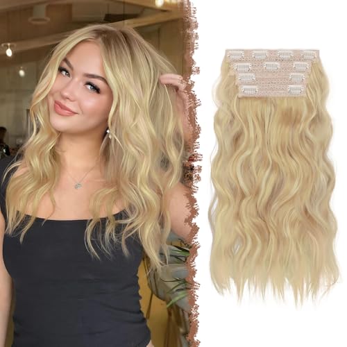 FESHFEN Clip in Extensions, 4PCs Lang Wellig Voller Kopf Haarverlängerungen mit Clips Synthetik Gewellt Dunkelgoldene Mix Beigeblond Haarextension Wavy Haar Extensions Clip in Haarteil für Damen 40 cm FESHFEN Clip in Extensions, 4PCs Lang Wellig Voller Kopf Haarverlängerungen mit Clips Synthetik Gewellt Dunkelgoldene Mix Beigeblond Haarextension Wavy Haar Extensions Clip in Haarteil für Damen 40 cm von FESHFEN