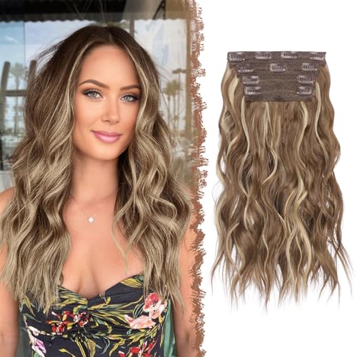 FESHFEN Clip in Extensions, 4PCs Lang Wellig Voller Kopf Haarverlängerungen mit Clips Synthetik Gewellt Hellbraun und Blond Haarextension Wavy Haar Extensions Clip in Haarteil für Damen 40 cm FESHFEN Clip in Extensions, 4PCs Lang Wellig Voller Kopf Haarverlängerungen mit Clips Synthetik Gewellt Hellbraun und Blond Haarextension Wavy Haar Extensions Clip in Haarteil für Damen 40 cm von FESHFEN