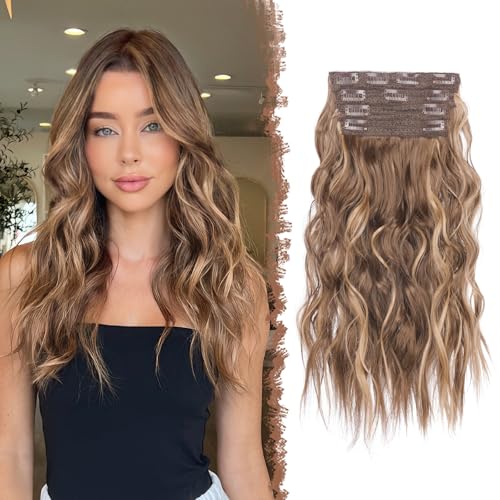 FESHFEN Clip in Extensions, 4PCs Lang Wellig Voller Kopf Haarverlängerungen mit Clips Synthetik Gewellt Honigblond Gemischt Hellbraun Haarextension Wavy Haar Extension Clip in Haarteil für Damen 40 cm FESHFEN Clip in Extensions, 4PCs Lang Wellig Voller Kopf Haarverlängerungen mit Clips Synthetik Gewellt Honigblond Gemischt Hellbraun Haarextension Wavy Haar Extension Clip in Haarteil für Damen 40 cm von FESHFEN