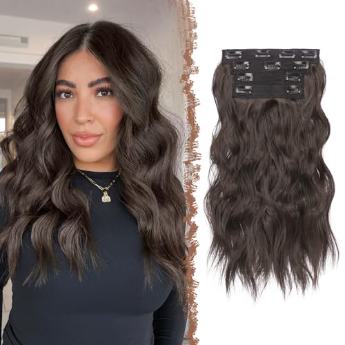 FESHFEN Clip in Extensions, 4PCs Lang Wellig Voller Kopf Haarverlängerungen mit Clips Synthetik Gewellt Schwarz Braun Haarextension Wavy Haar Extensions Clip in Haarteil für Damen 40 cm FESHFEN Clip in Extensions, 4PCs Lang Wellig Voller Kopf Haarverlängerungen mit Clips Synthetik Gewellt Schwarz Braun Haarextension Wavy Haar Extensions Clip in Haarteil für Damen 40 cm von FESHFEN