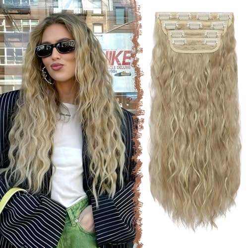 FESHFEN Clip in Extensions Wellen Haarverlängerung, 4 PCS Gewellt Lang Clip Haar Extensions Synthetik Haarextension Clips Haarteile für Damen, Dunkles Aschblond Bleichblond 50 cm FESHFEN Clip in Extensions Wellen Haarverlängerung, 4 PCS Gewellt Lang Clip Haar Extensions Synthetik Haarextension Clips Haarteile für Damen, Dunkles Aschblond Bleichblond 50 cm von FESHFEN