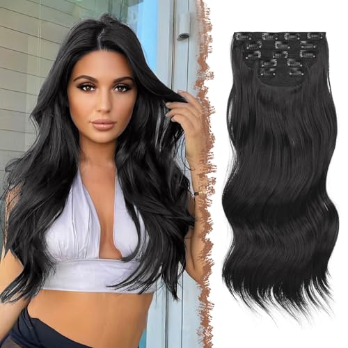 FESHFEN Clip in Extensions Wellig Haarverlängerung, 5 PCS Lang Gewellte Haarextension mit Clips Synthetik Haarteil Schwarz Haare Extension für Damen, 50 cm FESHFEN Clip in Extensions Wellig Haarverlängerung, 5 PCS Lang Gewellte Haarextension mit Clips Synthetik Haarteil Schwarz Haare Extension für Damen, 50 cm von FESHFEN