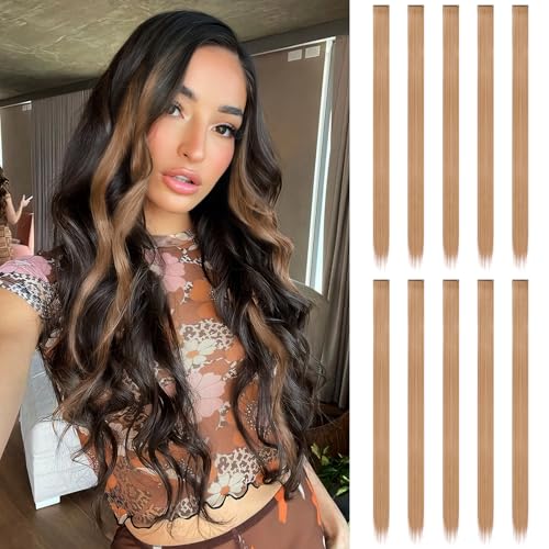 FESHFEN Farbige Haarverlängerung, 10 PCS Braun gemischt Blond Haarteil für Damen Synthetik Party Highlight Bunte Glatte Haarverlängerungen Clip in Haarteil für Frauen, 55cm FESHFEN Farbige Haarverlängerung, 10 PCS Braun gemischt Blond Haarteil für Damen Synthetik Party Highlight Bunte Glatte Haarverlängerungen Clip in Haarteil für Frauen, 55cm von FESHFEN