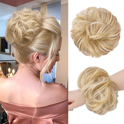 FESHFEN Haarteil Mit Gummiband, Dutt Haarteil Haargummi Mit Haaren Gelockt Haardutt Synthetisch Haar Haarverlängerung Pferdeschwanz Haarteile für Damen Mädchen, H18H60# 55g von FESHFEN