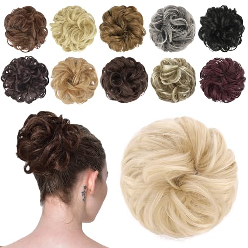 FESHFEN Haarteil Mit Gummiband, Dutt Haarteil Haargummi Mit Haaren Gelockt Haardutt Synthetisch Haar Haarverlängerung Pferdeschwanz Haarteile für Damen Mädchen, Platinblond 42g FESHFEN Haarteil Mit Gummiband, Dutt Haarteil Haargummi Mit Haaren Gelockt Haardutt Synthetisch Haar Haarverlängerung Pferdeschwanz Haarteile für Damen Mädchen, Platinblond 42g von FESHFEN