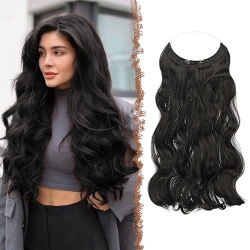 FESHFEN Invisible Hair Extensions Secrets Haarverlängerungen mit Draht Dunkelstes Braun Synthetisch Verstellbar Lockiges Haar Langes Gewelltes Geheimes Haarteil für Frauen 50cm FESHFEN Invisible Hair Extensions Secrets Haarverlängerungen mit Draht Dunkelstes Braun Synthetisch Verstellbar Lockiges Haar Langes Gewelltes Geheimes Haarteil für Frauen 50cm von FESHFEN