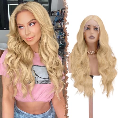 FESHFEN Lace Front Perücke – Lange Lockige Gewellte Kunsthaar Perücken mit 34x11x3 cm HD Lace Perücke für Frauen, Blond 70 cm FESHFEN Lace Front Perücke – Lange Lockige Gewellte Kunsthaar Perücken mit 34x11x3 cm HD Lace Perücke für Frauen, Blond 70 cm von FESHFEN