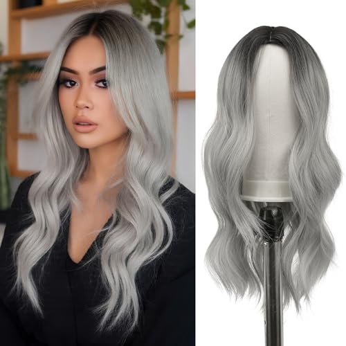 FESHFEN Lange Lockige Perücke, 55 cm Ombré Grau Perücke Mittelscheitel Frauen Perücken Natürlich Synthetik Perücken Damen Locken Wavy Wig Party für Party Täglich FESHFEN Lange Lockige Perücke, 55 cm Ombré Grau Perücke Mittelscheitel Frauen Perücken Natürlich Synthetik Perücken Damen Locken Wavy Wig Party für Party Täglich von FESHFEN