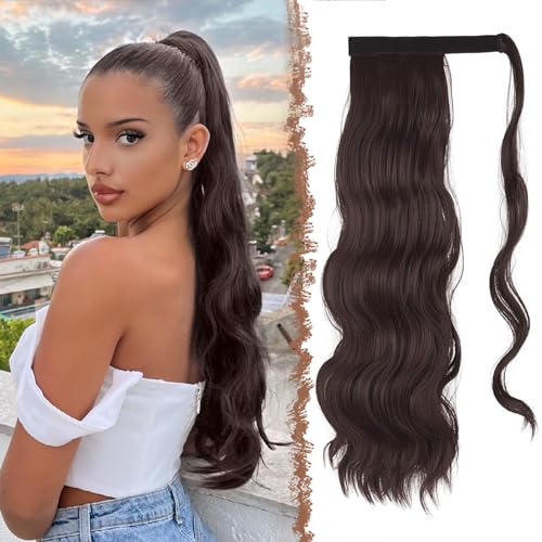 FESHFEN Lange Pferdeschwanz Haarteil Extensions, Lockig Wellig Haarextension Zopf Clip in Ponytail Synthetik Haarverlängerung Haarteile für Frauen, 60 cm Rötliches Dunkelbraun FESHFEN Lange Pferdeschwanz Haarteil Extensions, Lockig Wellig Haarextension Zopf Clip in Ponytail Synthetik Haarverlängerung Haarteile für Frauen, 60 cm Rötliches Dunkelbraun von FESHFEN