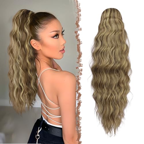 FESHFEN Lange Pferdeschwanz Haarteil Extensions, Lockig Wellig Haarextension Zopf mit Kamm Synthetik Haarverlängerung Ponytail für Frauen, 60 cm Hellbraun & Blond FESHFEN Lange Pferdeschwanz Haarteil Extensions, Lockig Wellig Haarextension Zopf mit Kamm Synthetik Haarverlängerung Ponytail für Frauen, 60 cm Hellbraun & Blond von FESHFEN
