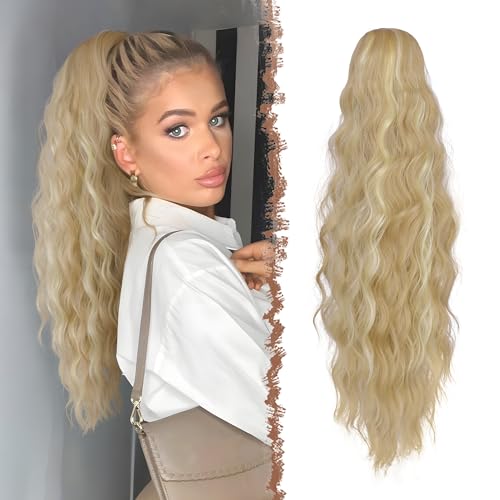 FESHFEN Lange Pferdeschwanz Haarteil Extensions Blond, Lockig Wellig Haarextension Zopf mit Kamm Synthetik Haarverlängerung Ponytail für Frauen, 60 cm Dreckiges Blond FESHFEN Lange Pferdeschwanz Haarteil Extensions Blond, Lockig Wellig Haarextension Zopf mit Kamm Synthetik Haarverlängerung Ponytail für Frauen, 60 cm Dreckiges Blond von FESHFEN
