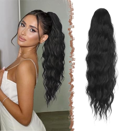 FESHFEN Lange Pferdeschwanz Haarteil Extensions Schwarz, Lockig Wellig Haarextension Zopf mit Kamm Synthetik Haarverlängerung Ponytail für Frauen, 60 cm FESHFEN Lange Pferdeschwanz Haarteil Extensions Schwarz, Lockig Wellig Haarextension Zopf mit Kamm Synthetik Haarverlängerung Ponytail für Frauen, 60 cm von FESHFEN