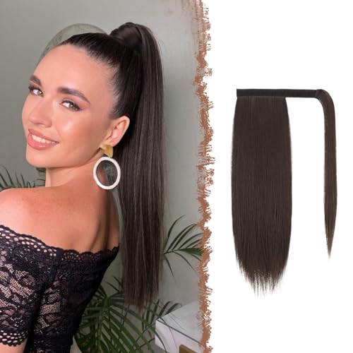 FESHFEN Pferdeschwanz Extensions Glatt Lang Pferdeschwanz Verlängerung Haarteil Zopf Clip in Ponytail Extension Synthetik Haare Extensions Zopf Haarverlängerung für Damen, 30 cm Braun von FESHFEN