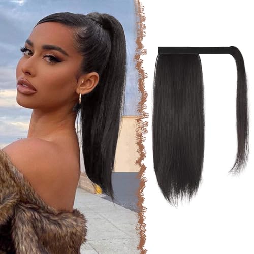 FESHFEN Pferdeschwanz Extensions Glatt Lang Pferdeschwanz Verlängerung Haarteil Zopf Clip in Ponytail Extension Synthetik Haare Extensions Zopf Haarverlängerung für Damen, 35 cm Schwarzes Braun von FESHFEN