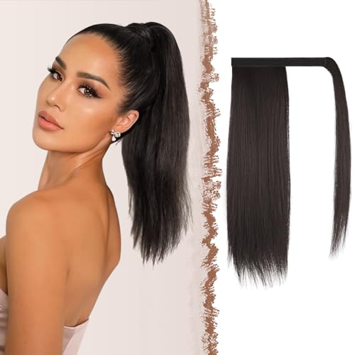 FESHFEN Pferdeschwanz Extensions Glatt Lang Pferdeschwanz Verlängerung Haarteil Zopf Clip in Ponytail Extension Synthetik Haare Extensions Zopf Haarverlängerung für Damen, 40 cm Dunkelstes Braun von FESHFEN