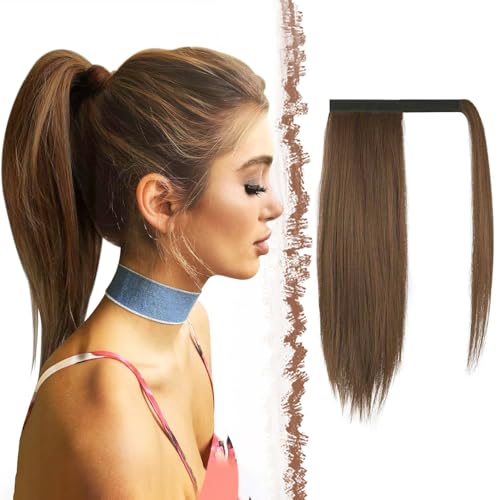 FESHFEN Pferdeschwanz Extensions Glatt Lang Pferdeschwanz Verlängerung Haarteil Zopf Clip in Ponytail Extension Synthetik Haare Extensions Haarverlängerung für Damen, Braun Mix Rotbraun 40 cm von FESHFEN