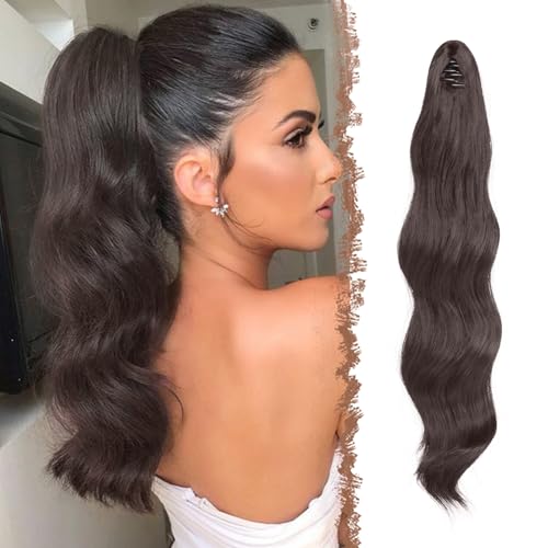 FESHFEN Pferdeschwanz Extensions Klammer, 50 cm Hair Extensions Zopf Lang Pferdeschwanz Haarteil Clip Gewellt Extensions Zopf Mittelbraun Pferdeschwanz Haarverlängerung für Frauen von FESHFEN
