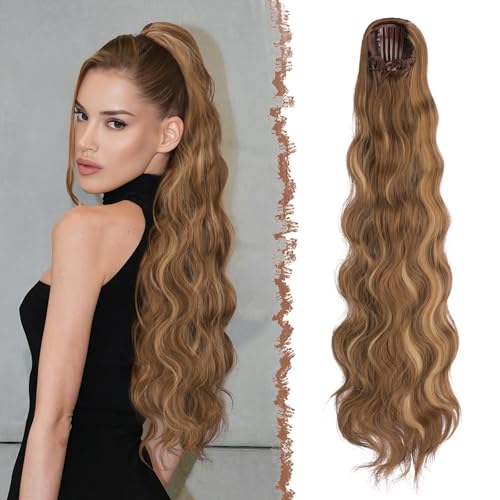 FESHFEN Pferdeschwanz Haarteil mit Kordelzug, 75cm Gewellt Ponytail Extension Comb Clip in Haarverlängerung zopf für Frauen Synthetik Pferdeschwanz Haarverlängerung - Braun Mix Honigblond FESHFEN Pferdeschwanz Haarteil mit Kordelzug, 75cm Gewellt Ponytail Extension Comb Clip in Haarverlängerung zopf für Frauen Synthetik Pferdeschwanz Haarverlängerung - Braun Mix Honigblond von FESHFEN