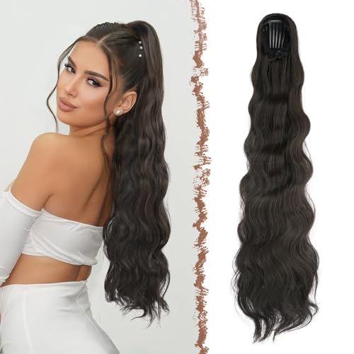 FESHFEN Pferdeschwanz Haarteil mit Kordelzug, 75cm Gewellt Ponytail Extension Comb Clip in Haarverlängerung zopf für Frauen Synthetik Pferdeschwanz Haarverlängerung - Dunkelbraun FESHFEN Pferdeschwanz Haarteil mit Kordelzug, 75cm Gewellt Ponytail Extension Comb Clip in Haarverlängerung zopf für Frauen Synthetik Pferdeschwanz Haarverlängerung - Dunkelbraun von FESHFEN