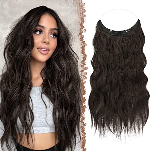 FESHFEN Secrets Haare Extensions Lange Gewellt Dunkelbraun Haarverlängerung Invisible Secret Haarextension Synthetik Hair Unsichtbarem Haarteile für Frauen 50 cm von FESHFEN