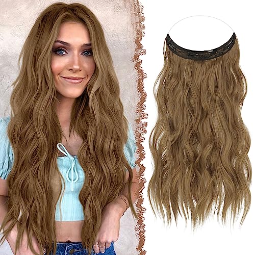 FESHFEN Secrets Haare Extensions Lange Gewellt Haarverlängerung Invisible Secret Haarextension Synthetik Hair Unsichtbarem Haarteile für Frauen Goldbraun Gemischt 50 cm von FESHFEN
