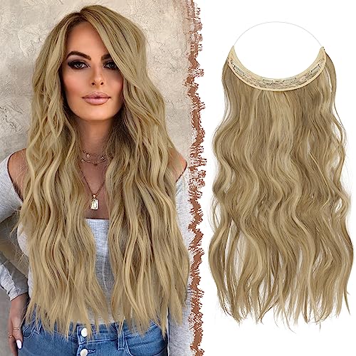 FESHFEN Secrets Haare Extensions Lange Gewellt Haarverlängerung Invisible Secret Haarextension Synthetik Hair Unsichtbarem Haarteile für Frauen Hellbraun & Blond 50 cm von FESHFEN