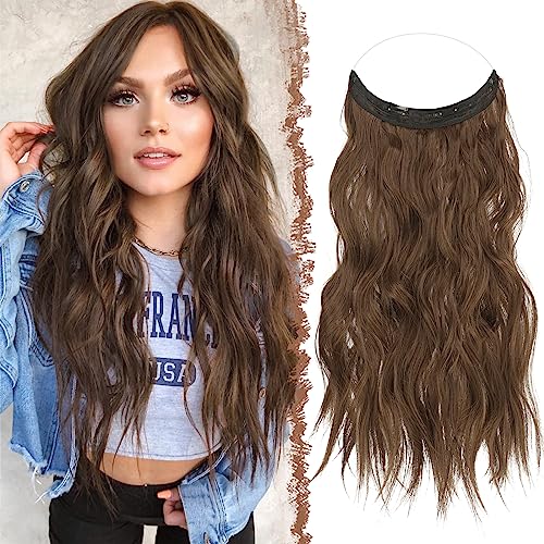 FESHFEN Secrets Haare Extensions Lange Gewellt Haarverlängerung Invisible Secret Haarextension Synthetik Hair Unsichtbarem Haarteile für Frauen Kupfer Kastanienbraun 50 cm von FESHFEN