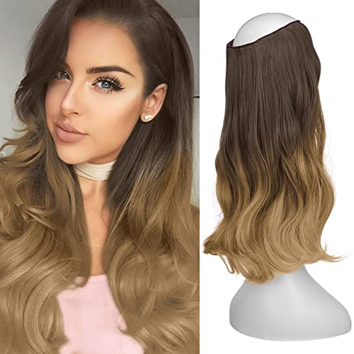 FESHFEN Secrets Hair Extensions, Lange Gewellt Haarverlängerungen Invisible Secret Extensions Synthetik Haare Unsichtbarem Extension 1 Tresse Haarteile für Damen 35 cm von FESHFEN