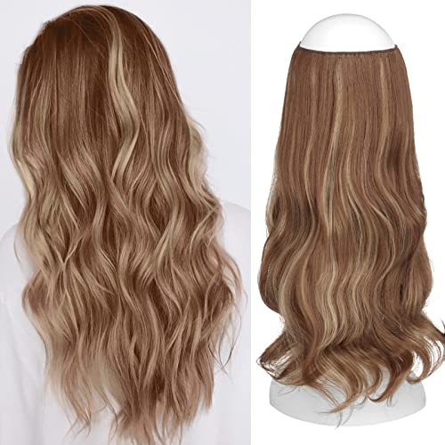 FESHFEN Secrets Hair Extensions, Lange Gewellt Haarverlängerungen Invisible Secret Extensions Synthetik Haare Unsichtbarem Extension 1 Tresse Haarteile für Damen 45 cm von FESHFEN