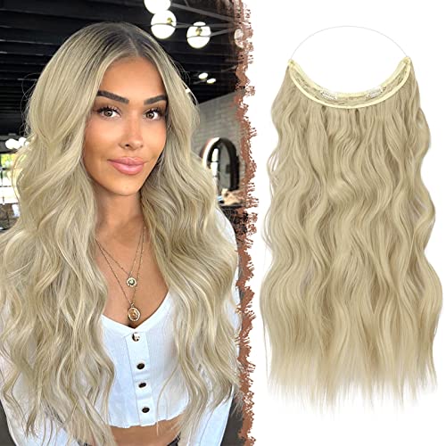 FESHFEN Secrets Hair Extensions Lange Gewellt Aschblond Haarverlängerung Invisible Secret Haarextension Synthetik Haare Unsichtbarem Haarteile für Frauen 40 cm von FESHFEN