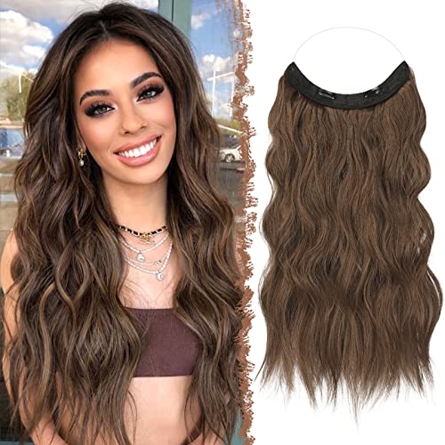 FESHFEN Secrets Hair Extensions Lange Gewellt Haarverlängerung Braun & Hellbraun Gemischt Invisible Secret Haarextension Synthetik Haare Unsichtbarem Haarteile für Frauen 40 cm von FESHFEN