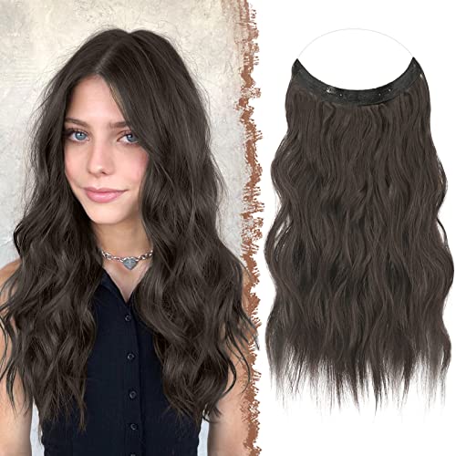 FESHFEN Secrets Hair Extensions Lange Gewellt Haarverlängerung Invisible Secret Haarextension Synthetik Haare Unsichtbarem Haarteile für Frauen 40 cm Schwarz Braun von FESHFEN