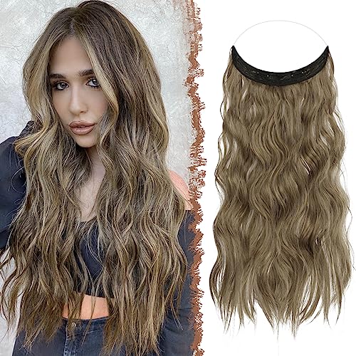 FESHFEN Secrets Hair Extensions Lange Gewellt Haarverlängerung Invisible Secret Haarextension Synthetik Haare Unsichtbarem Haarteile für Frauen Braun Blond 40 cm von FESHFEN