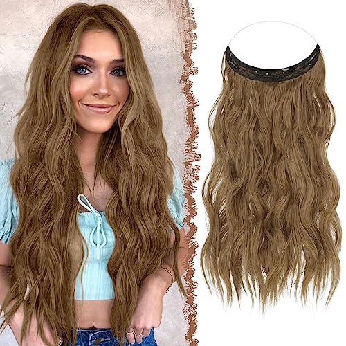 FESHFEN Secrets Hair Extensions Lange Gewellt Haarverlängerung Invisible Secret Haarextension Synthetik Haare Unsichtbarem Haarteile für Frauen Goldbraun Gemischt 40 cm von FESHFEN