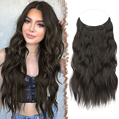 FESHFEN Secrets Hair Extensions Natürliches Schwarz Lange Gewellt Haarverlängerung Invisible Secret Haarextension Synthetik Haare Unsichtbarem Haarteile für Frauen 40 cm von FESHFEN