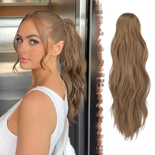FESHFEN Gewellt Pferdeschwanz Haarteil mit Klammer, 50cm Pferdeschwanz Zopf Extensions Claw Clip in Wavy Ponytail Extension Synthetik Haarverlängerung für Damen Hellbraune Mischung Natürliches Blond FESHFEN Gewellt Pferdeschwanz Haarteil mit Klammer, 50cm Pferdeschwanz Zopf Extensions Claw Clip in Wavy Ponytail Extension Synthetik Haarverlängerung für Damen Hellbraune Mischung Natürliches Blond von FESHFEN
